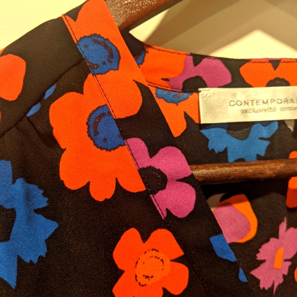 Contemporaine par Simons retro print floral collarless button down blouse size s - Picture 3 of 4